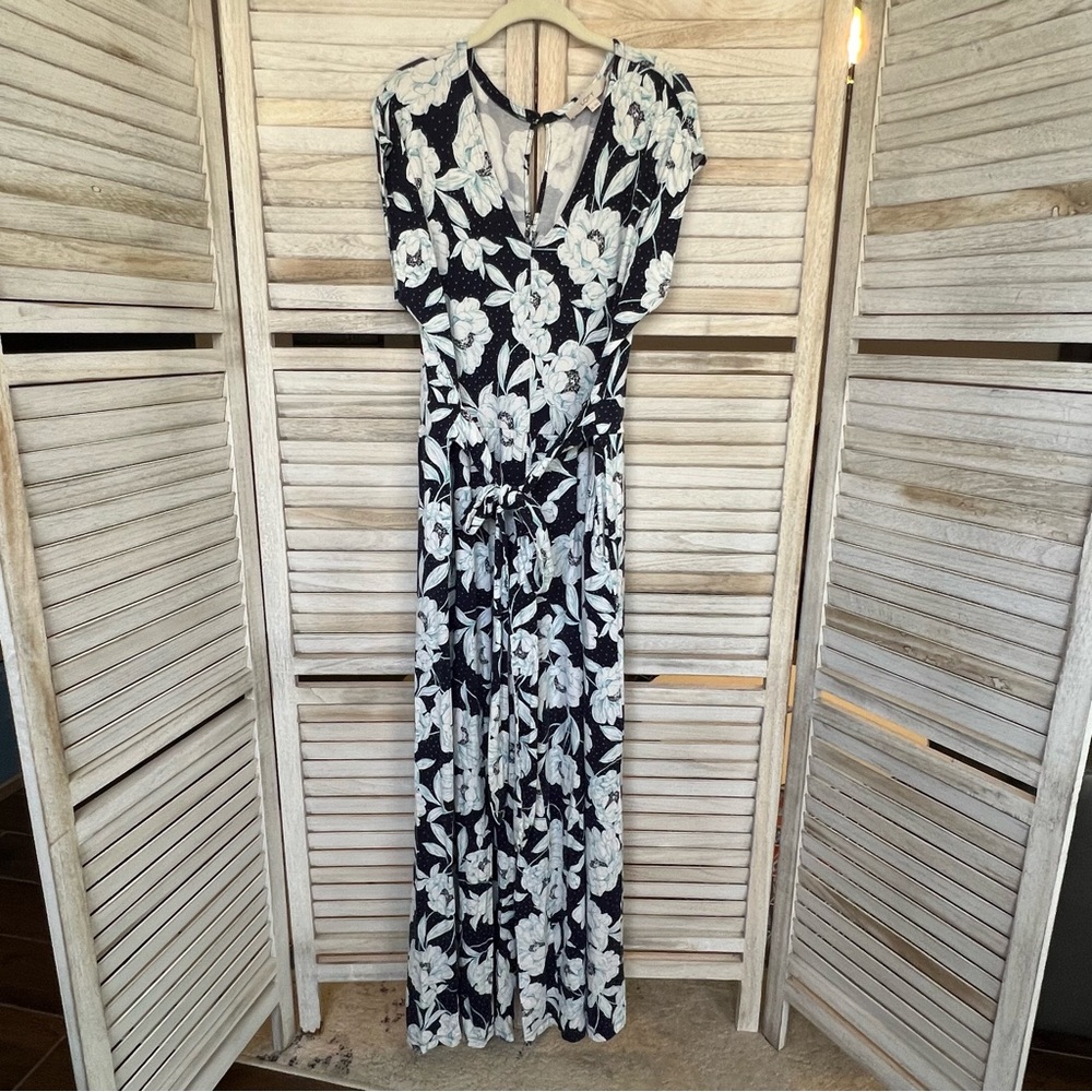 LOFT Blue and White Floral Jumpsuit